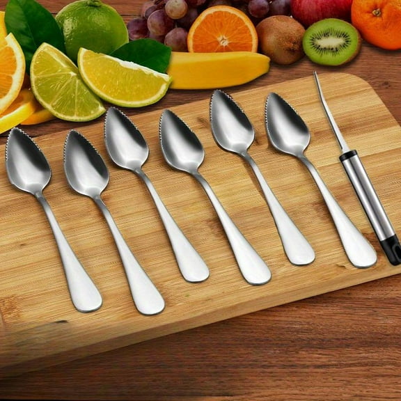 Pack Of 7 Cutlery Set,including 6 Pcs Grapefruit Spoons And 1 Pcs Grapefruit Knife,serrated Grapefruit Utensils Tool,suitable For Citrus Fruits Desserts Salads