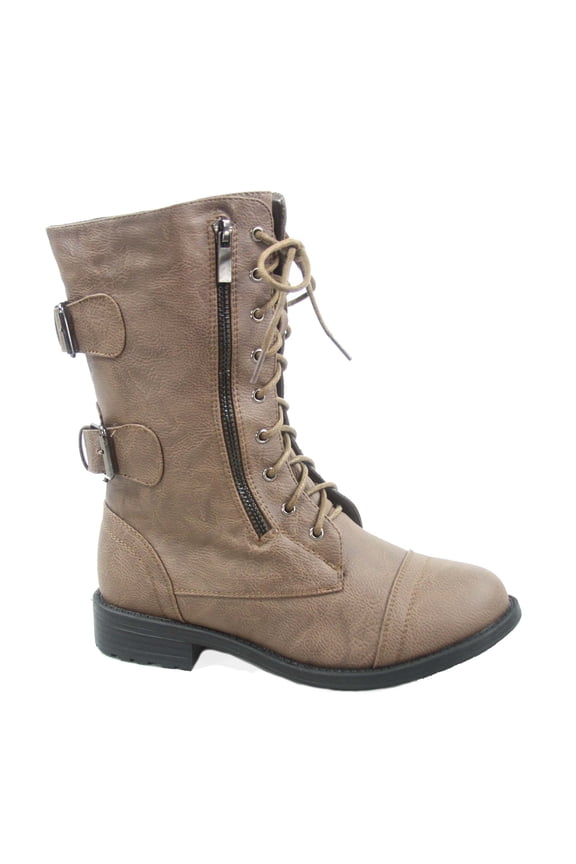 Pack-72 Women's Mid Calf Zipper Low Heel Combat Military Lace Up Boots Shoes