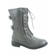 Pack-72 Womens Mid Calf Zipper Low Heel Combat Military Lace Up Boots Shoes