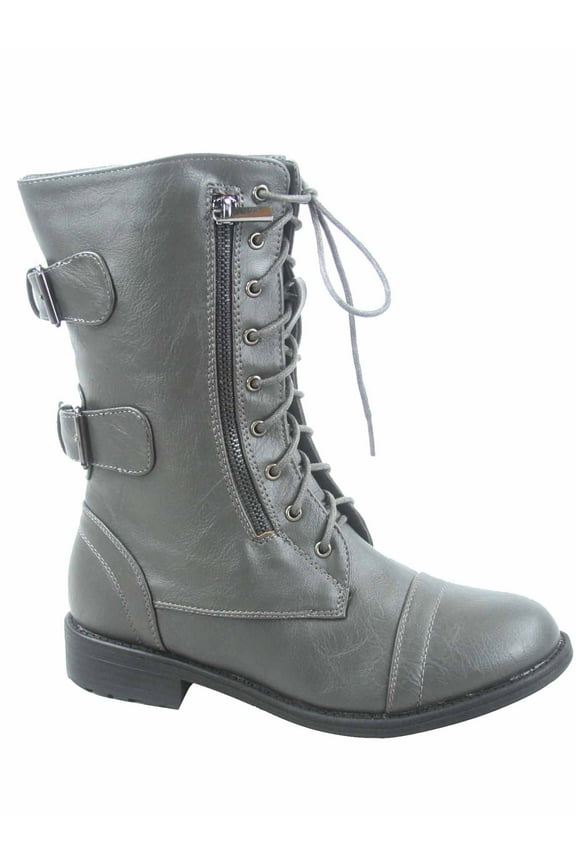 Pack-72 Women's Mid Calf Zipper Low Heel Combat Military Lace Up Boots Shoes