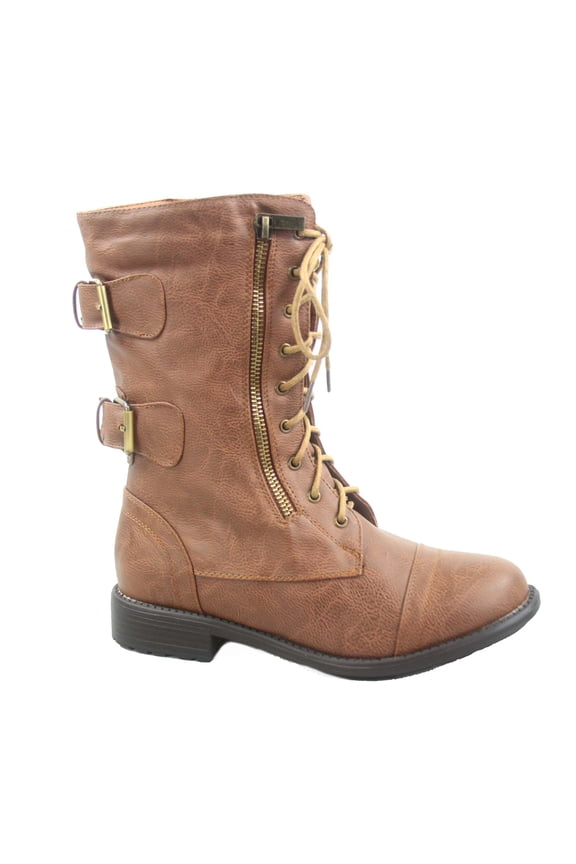 Pack-72 Women's Mid Calf Zipper Low Heel Combat Military Lace Up Boots Shoes