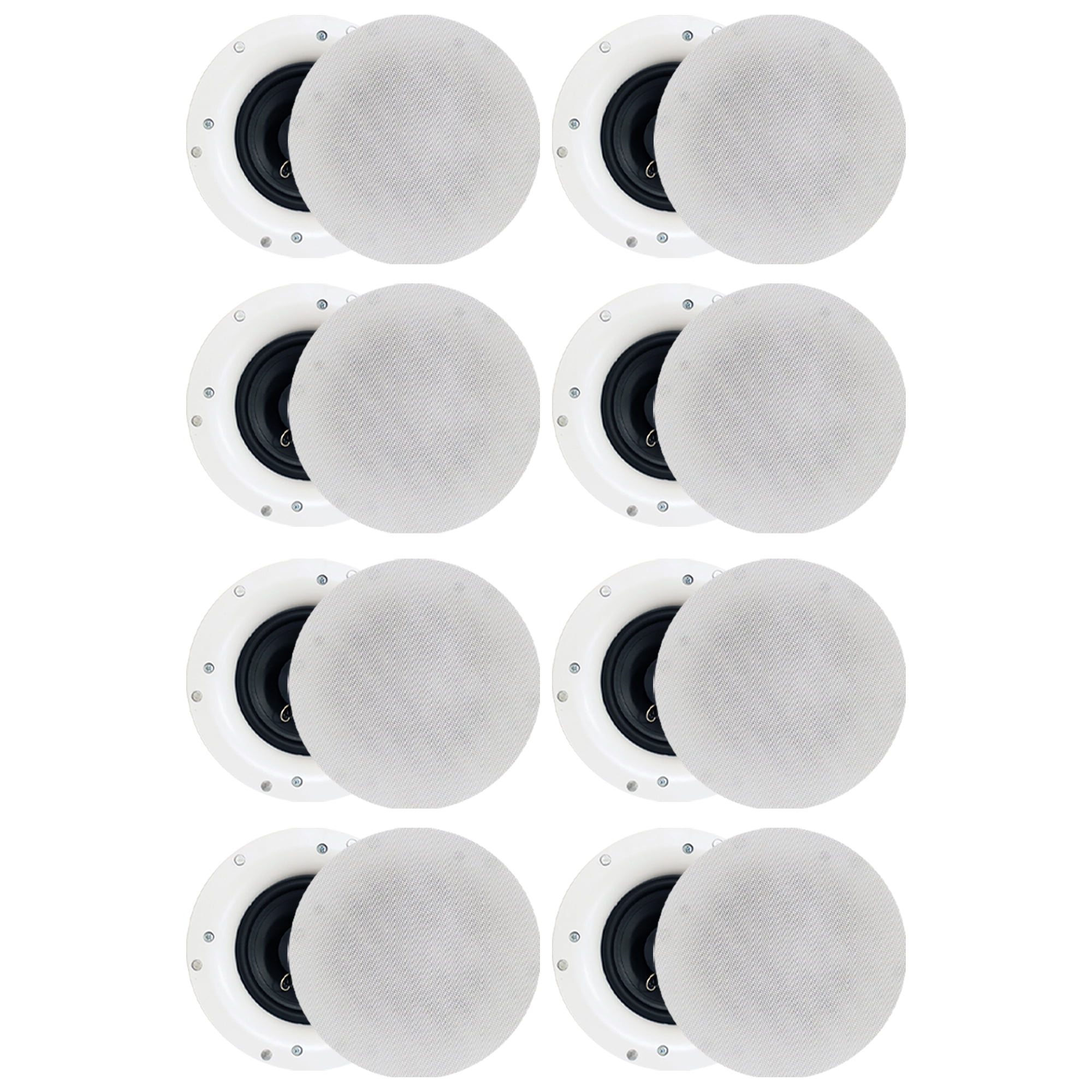 (Pack of 8) 5.25 Ceiling Wall Mount Frame-less Speakers - 2-Way Mid bass Woofer Speaker 0.5 Mylar tweeters Flush Design w/ 80Hz - 20kHz Frequency Response And 200 Watts Power Easy Installation