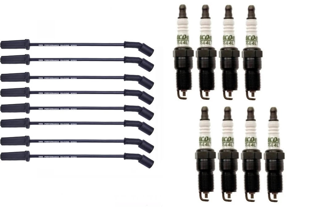 Pack of 8 ACDelco Spark Plug GM + OEM Wire Set Replacement For Buick Mazda Cadillac Chevrolet GMC Hummer Pontiac Saab Isuzu Chevy 3.9 3.0 6.0 6.2 5.3 7.0 4.8 6.6 4.3 3.5 8.1 5.7 V6 V8 LS1 LS2 LS3 LS