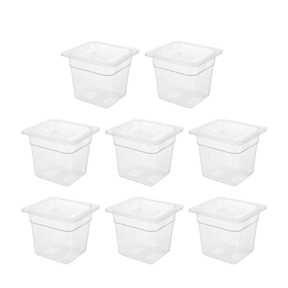 Pack of 8 Clear 1/6 Size, 6'' Deep Food Pan PC Square Food Storage Containers with Lids for Kitchen Restaurant Food Prep, 2.11 Quart: Heat-Resistant, Corrosion-Resistant, Stackable Design