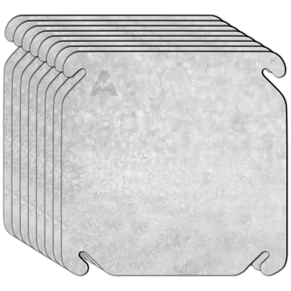 Pack of 8 Metal Electrical Box Cover, 4x4'' Square, Flat Blank Cover for Electrical Box, Made from Galvanized Steel, with Angled Mounting Slots, for Junction Box Plate
