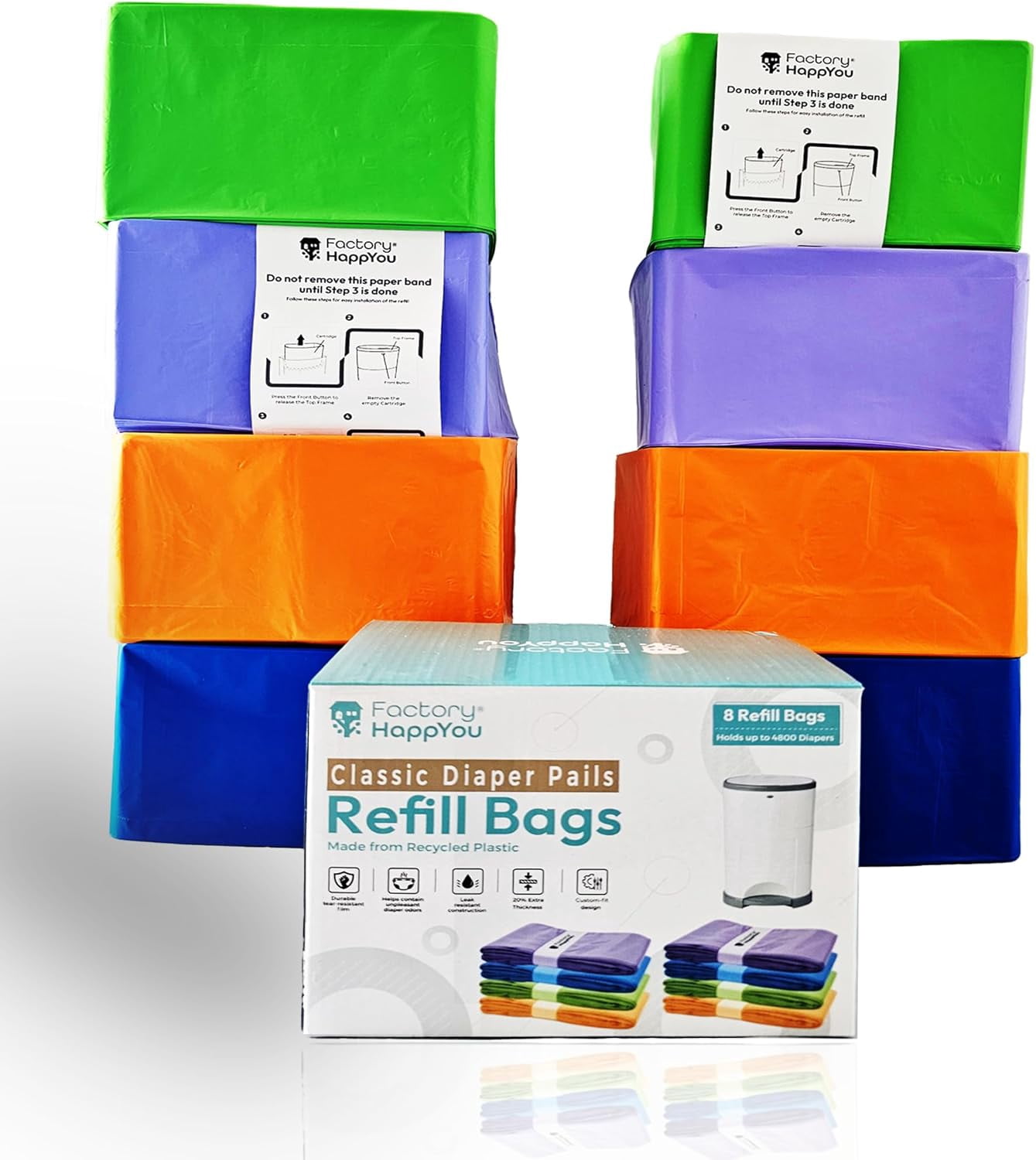 ® Pack of 8 Refills Compatible with Dekor CLASSIC Pails (NOT COMPATIBLE WITH DEKOR PLUS). Each refill is 472 in Long, 30% Thicker, Odor Control. Each refill holds up to 600 Diapers