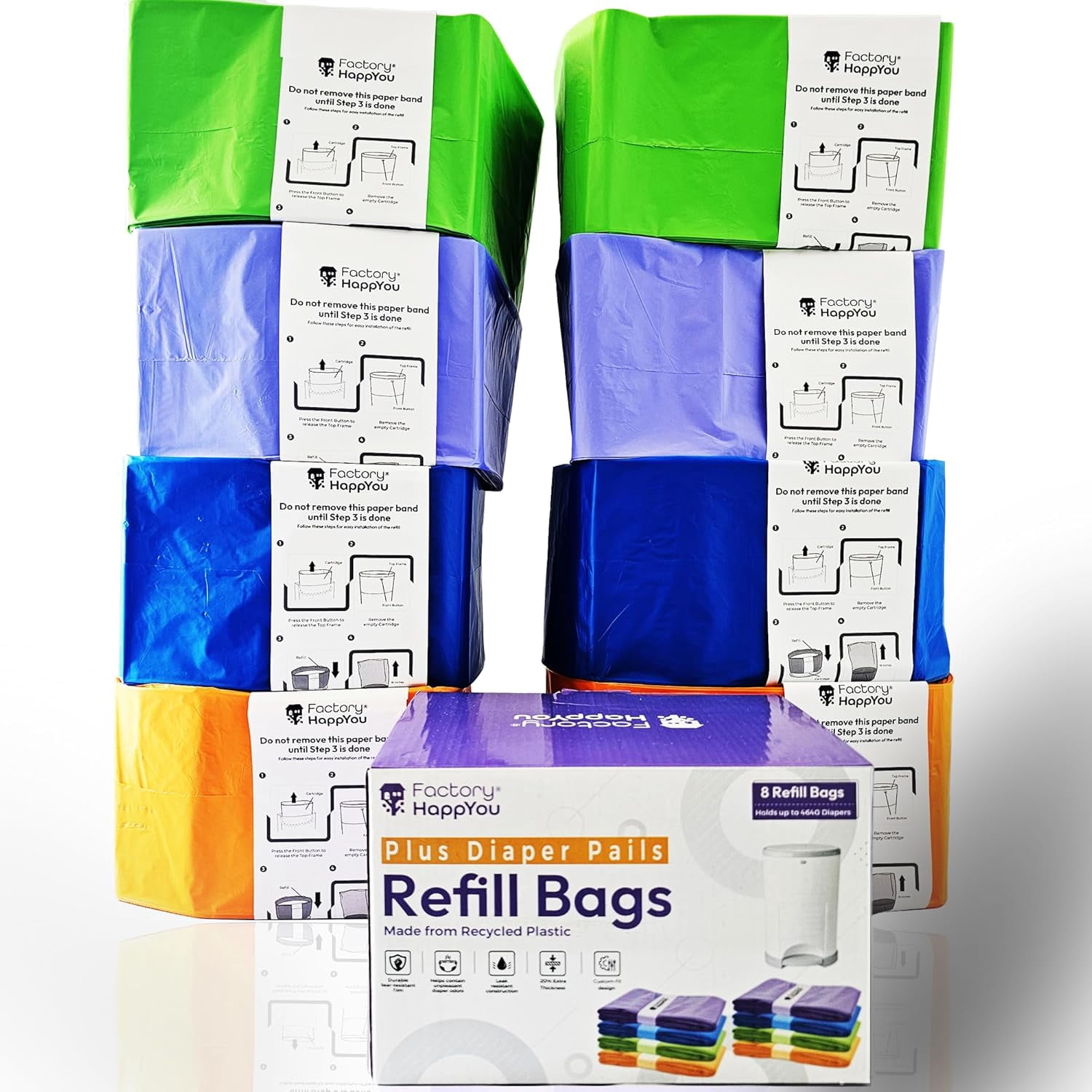 ® Pack of 8 Refills Compatible with Dekor PLUS Diaper Pails (NOT COMPATIBLE WITH DEKOR CLASSIC). A Refill is 394 in Long, 30% Thicker. Odor Control. Each Refill Holds up to 600 Diapers