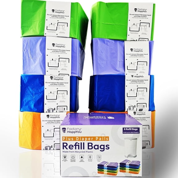  Pack of 8 Refills Compatible with Dekor PLUS Diaper Pails (NOT COMPATIBLE WITH DEKOR CLASSIC). A Refill is 394 in Long, 30% Thicker. Odor Control. Each Refill Holds up to 600 Diapers