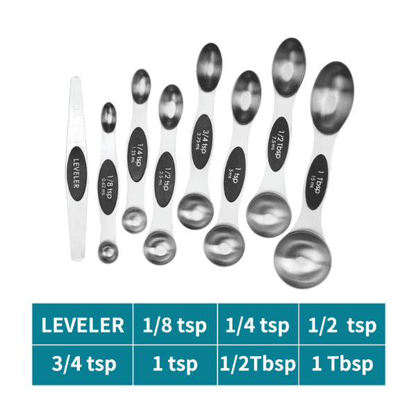 Pack of 8 Stainless Steel Magnetic Measuring Spoons Set, Dual Sided, Stackable, Adjustable Teaspoon and Tablespoon Measure Spoon with Leveler, Kitchen Gadgets,8Pcs