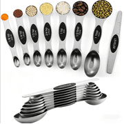 Pack of 8 Stainless Steel Magnetic Measuring Spoons Set, Dual Sided, Stackable, Adjustable Teaspoon and Tablespoon Measure Spoon with Leveler, Kitchen Gadgets