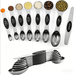 Pack of 8 Stainless Steel Magnetic Measuring Spoons Set, Dual Sided, Stackable, Adjustable Teaspoon and Tablespoon Measure Spoon with Leveler, Kitchen Gadgets