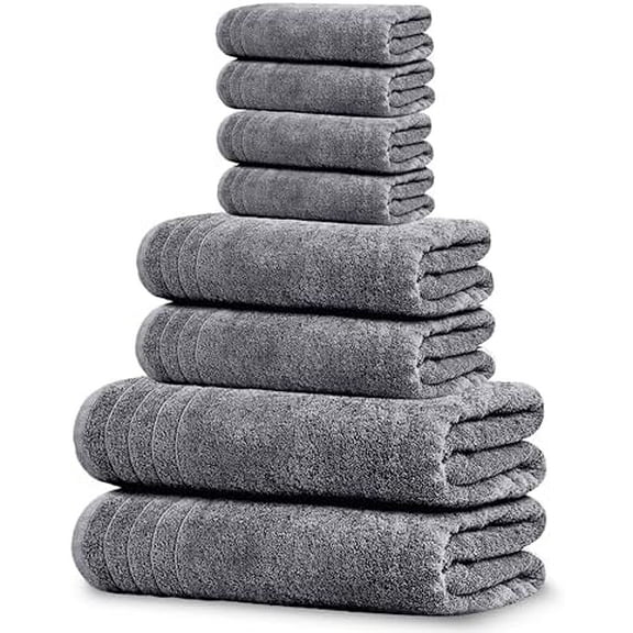 Pack of 8 Towels Set, 2 Extra Large Bath, 2 Hand, 4 Washcloths, 100% Cotton, Lighter Weight, Quicker to Dry, Super Absorbent, Perfect for Bathroom, Dark Grey
