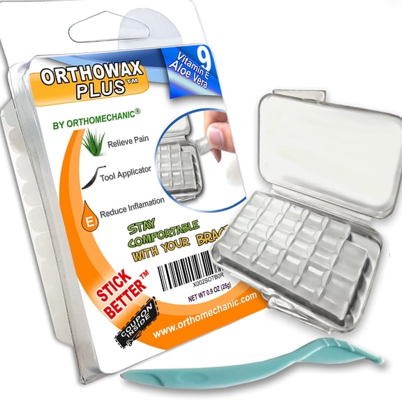 Pack of 9 - Genunine Orthodontic Ortho wax Plus Now Pre-Cut with Aloe-vera and Vitamin E For Braces Wearer - Applicator Tool - Stick Better than competitors - Pack of 9
