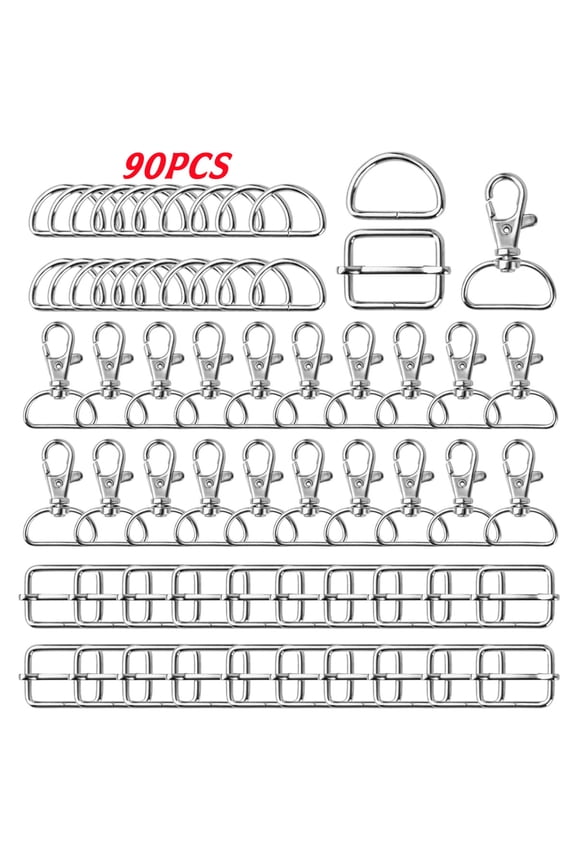Pack of 90 25 mm Carabiner Hooks with Swivel Silver Metal D Rings Adjustable Sliding Buckle Bag Accessories for Sewing for DIY Handbags Purse Backpack Dog Collars