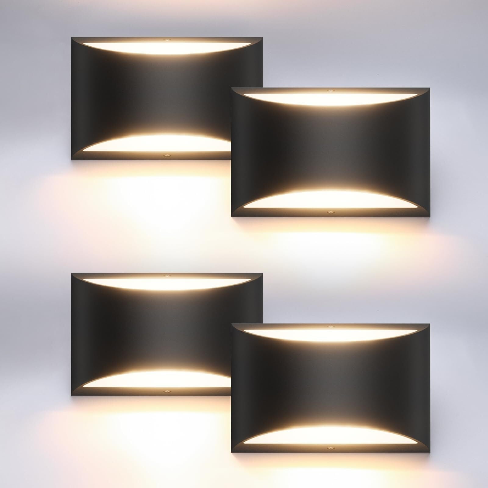 KICAAO Modern Black Wall Sconce Light Set Of 2, Up/Down LED, 3000K Warm White, Hardwired Indoor/Outdoor