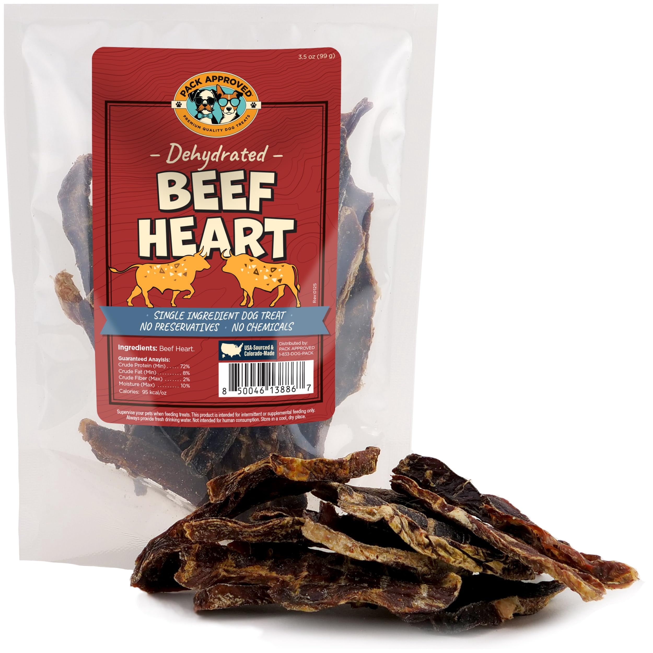 Pack Approved Beef Heart for Dogs - Dehydrated Beef Jerky Dog Treats - Single Ingredient Treat for Training or Reward - 100% Natural Treats - 3.5oz