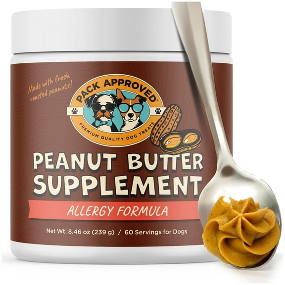 Pack Approved Dog Peanut Butter - Aids Dog Itching Skin Relief & Allergy Support with Colostrum - Contains Probiotics for Dogs Allergies and Itchy Skin - Allergy (239g)