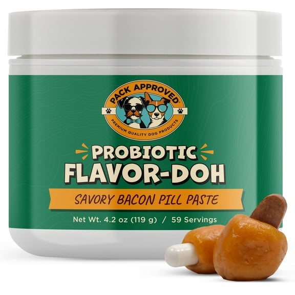 Pack Approved Flavor-Doh with Dog Probiotics - Flavored Pill Wrap for Dogs to Hide Capsules and Shape into Pill Treats for Dogs - Easy-to-Use Treat Paste for Pet Medicine - Savory Bacon (4.2oz)