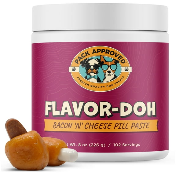 Pack Approved Flavor-Doh - Flavored Pill Wrap for Dogs to Hide Capsules and Create Pill Treats for Dogs - Easy-to-Use Treat Paste for Pet Medication - Bacon n' Cheese (8oz)