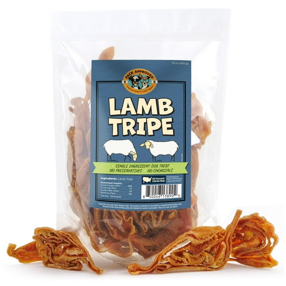 Pack Approved Lamb Tripe - Single Ingredient & Dehydrated Dog Treats - Lamb Treats for Sensitive Stomach - No Hide Dog Chews Tripe - 10oz