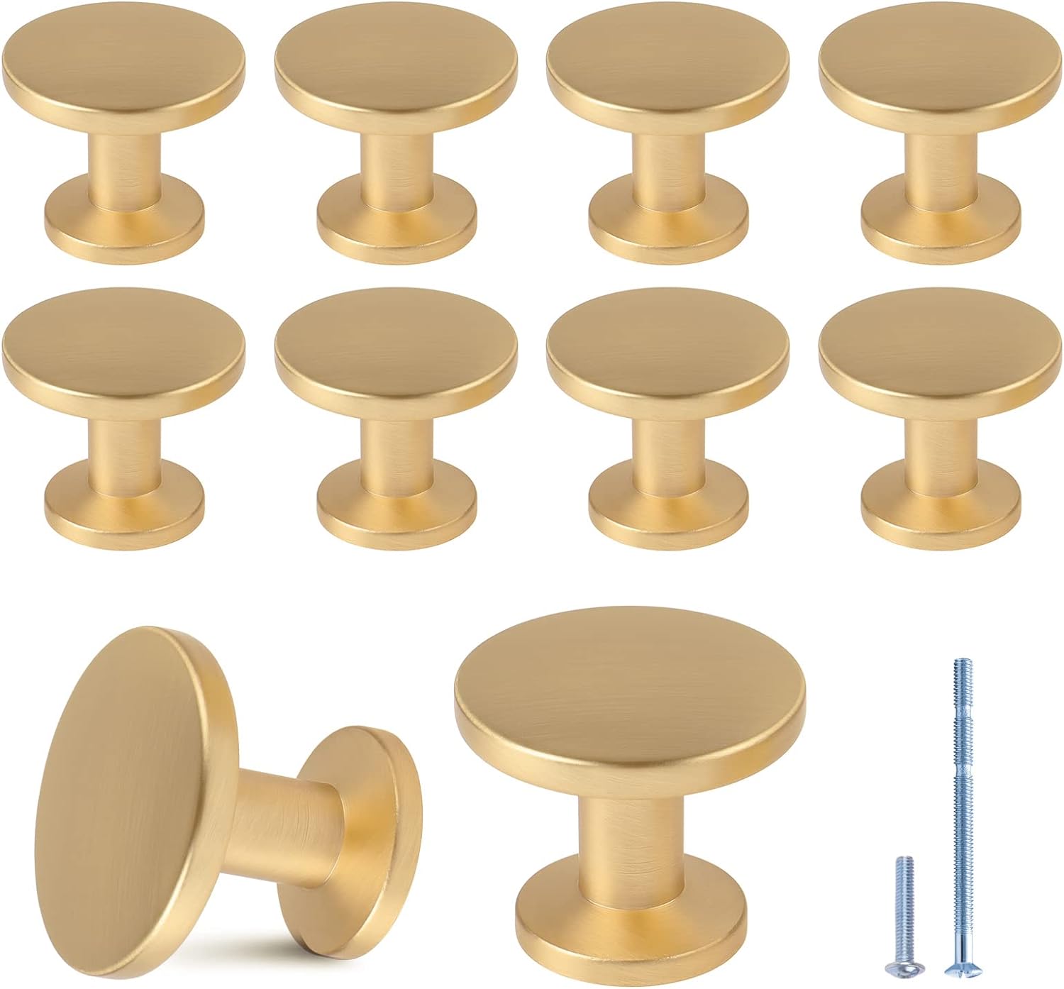 Pack] Brass Knobs, Round Brushed Brass Knobs Drawer Pulls