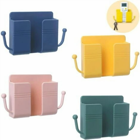 Pack Cell Phone Wall Mount Holder with Hook, Adhesive Remote Control Storage Box Holder, Wall Mounted Remote Control Holder for Charger