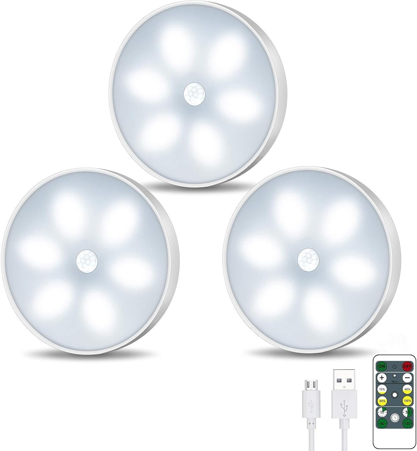 Pack Closet Light, 24-LED Rechargeable Motion Sensor Lights, White, 3 ...