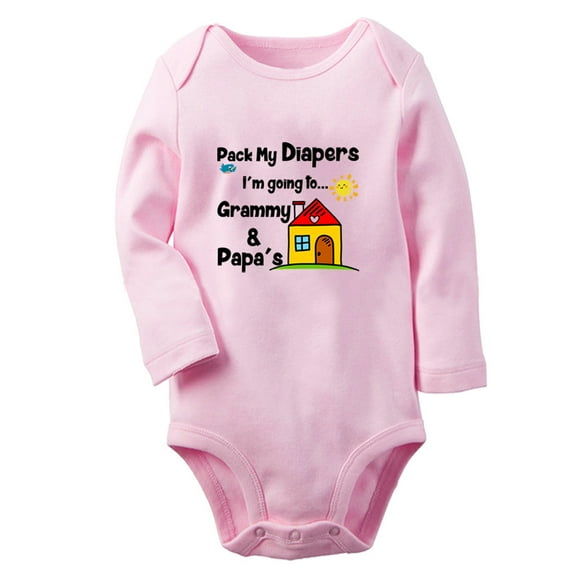 Pack My Diapers I'm going to My Grandparents Funny Rompers, Newborn Baby Unisex Bodysuits, Infant Jumpsuits, Toddler 0-12 Months Kids Long Sleeves Oufits (Pink, 0-6 Months)