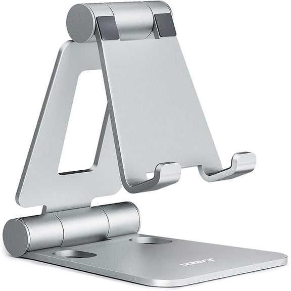 Pack Dual Folding Cell Phone Stand, Fully Adjustable Foldable Desktop Phone Holder Cradle Dock Compatible with Phone 16 15 14 13 12 Pro Xs Xs Max Xr X 8, All Phones, Black & Silver,Silver