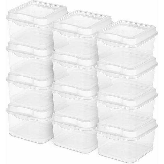 Pack FlipTop Stackable Square Small Storage Bin with Hinging Lid, Clear