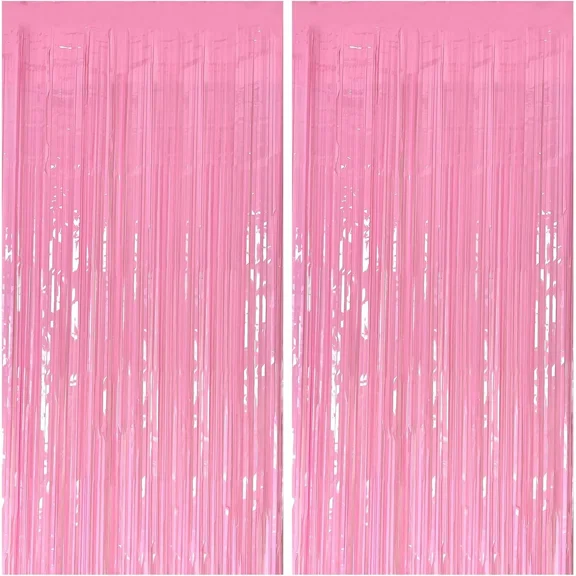 Pack Foil Curtain Pink Backdrop Streamers Metallic Tinsel Fringe Curtains