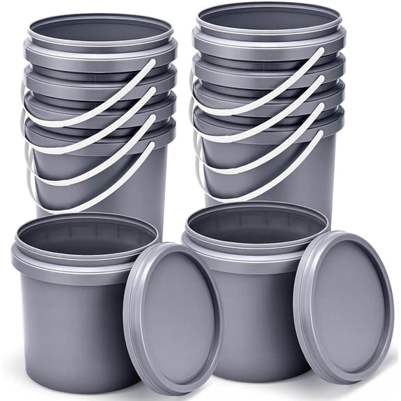 Pack Gray 1 Gallon Plastic Bucket with Handle and Lid Food Storage Bucket Containers All Purpose Pail for Paint Water Art Crafts Projects Garage Organization