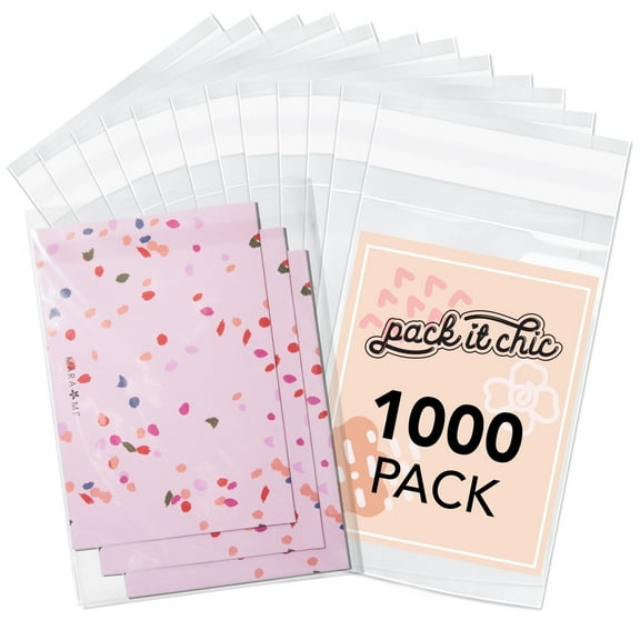 Pack It Chic - 4” X 6” (1000 Pack) Crystal Clear Resealable Cello Plastic Bags - Self Seal
