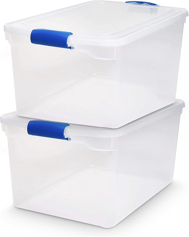 Pack Latching Lid, Clear Plastic Storage Organizer Bins, Quart, Blue ...