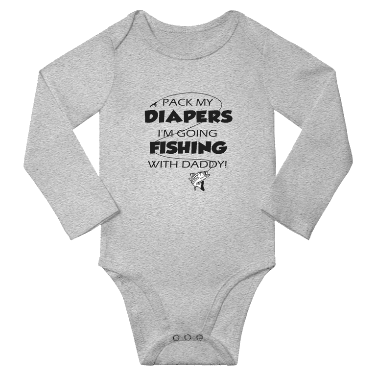 Pack My Diaper Bag I'm Going Fishing with Daddy! Cute Baby Long Sleeve Boy  Girl Clothing Bodysuits (Gray, 12-18M) 