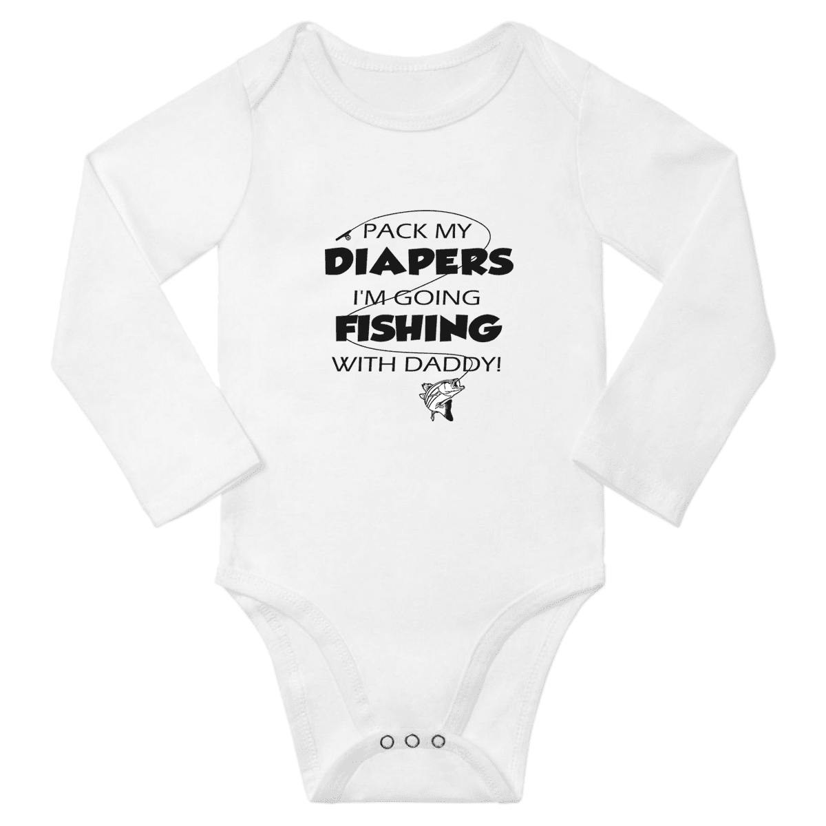 Pack My Diaper Bag I'm Going Fishing with Daddy! Cute Baby Long Sleeve Boy  Girl Clothing Bodysuits (White, 18-24M) 
