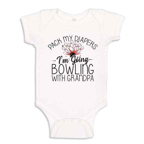 Pack My Diapers I'm Going Bowling With Grandpa Baby Bodysuit One Piece 12 mo White
