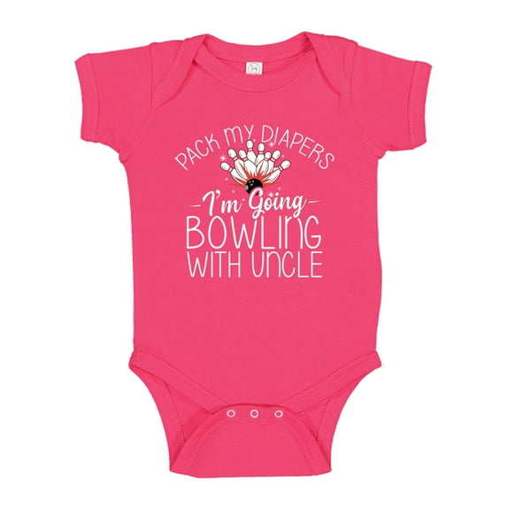 Pack My Diapers I'm Going Bowling With Uncle Baby Bodysuit One Piece NB Cyber Pink