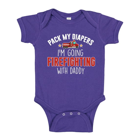 Pack My Diapers I'm Going Firefighting With My Daddy Baby Bodysuit One Piece 12 mo Purple