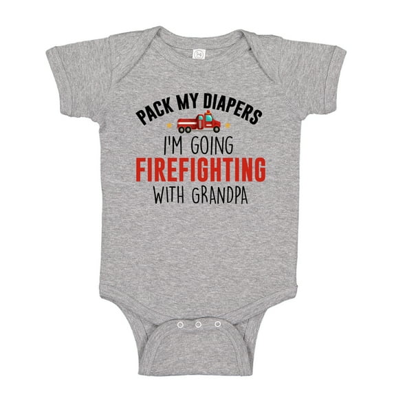 Pack My Diapers I'm Going Firefighting With My Grandpa Baby Bodysuit One Piece NB Athletic Heather