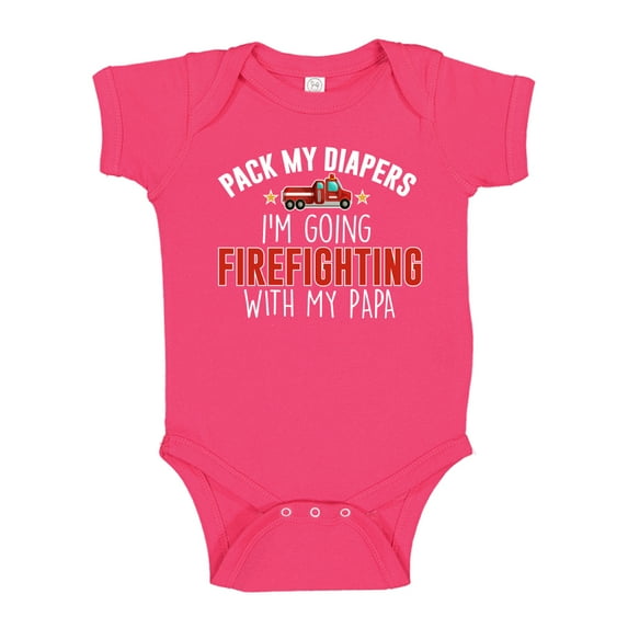 Pack My Diapers I'm Going Firefighting With My Papa Baby Bodysuit One Piece NB Cyber Pink
