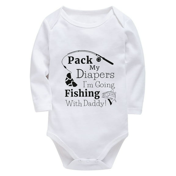 Pack My Diapers I'm Going Fishing With Daddy Infant Onesie Boys Long Sleeve Unisex Onsies White Baby Boy Onsies12-18 Months