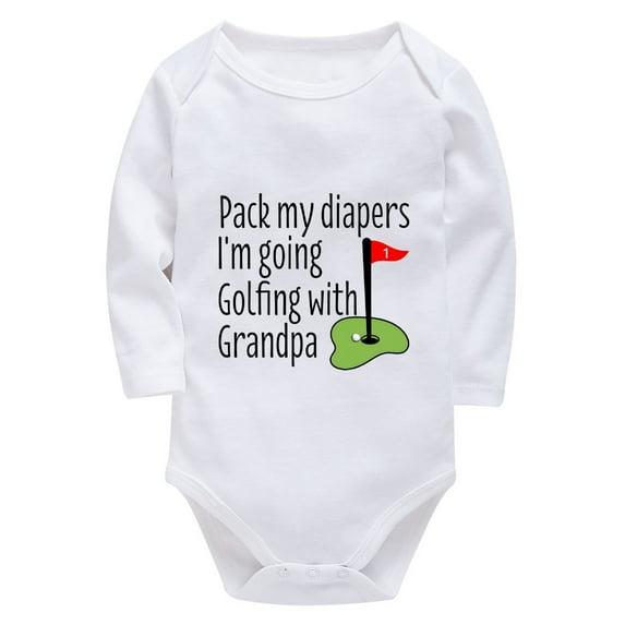 Pack My Diapers I'm Going Golfing With Grandpa Infant Onesie Girl Long Sleeve Baby Boy Cotton Romper White Baby Onsies 0-3 M