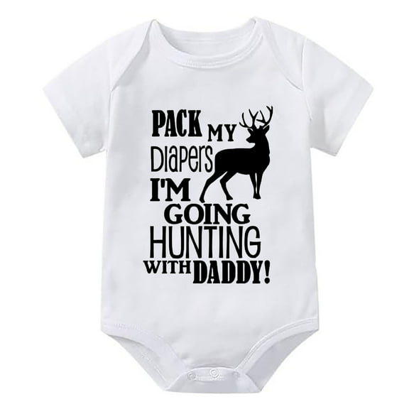 Pack My Diapers I'm Going HUNTING With Daddy Newborn Boy Clothing Short Sleeve Summer Romper Baby Boy White Baby Boy White on