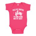 thumbnail image 1 of Pack My Diapers I'm Going Riding With Daddy ATV Four Wheeler Baby Bodysuit One Piece NB Cyber Pink, 1 of 3