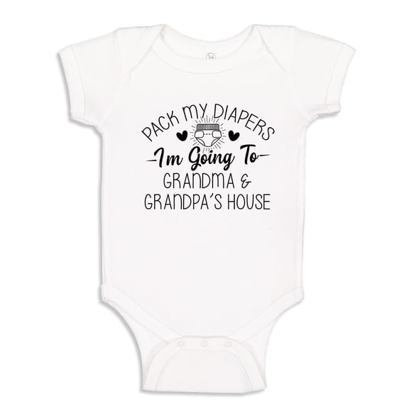 Pack My Diapers I'm Going To Grandma and Grandpa's House Baby Bodysuit One Piece 18 mo White