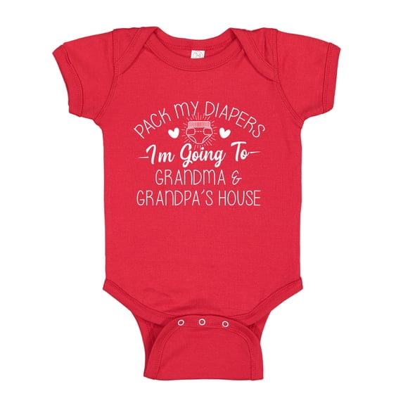 Pack My Diapers I'm Going To Grandma and Grandpa's House Baby Bodysuit One Piece NB Red