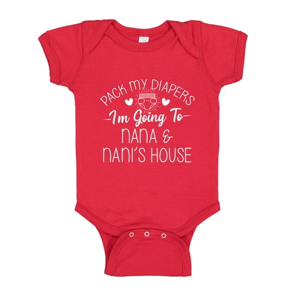 Pack My Diapers I'm Going To Nana and Nani's House Baby Bodysuit One Piece 12 mo Red