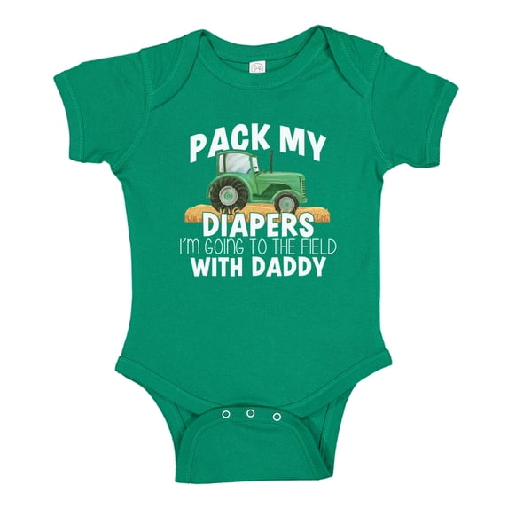 Pack My Diapers I'm Going To The Field With Daddy Baby Bodysuit One Piece 12 mo Kelly Green