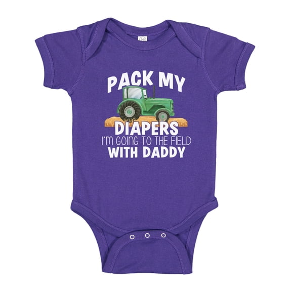 Pack My Diapers I'm Going To The Field With Daddy Baby Bodysuit One Piece NB Purple